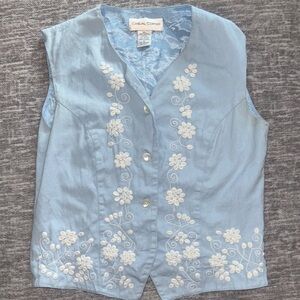 Casual Corner Blue Buttoned Embellished Blouse
